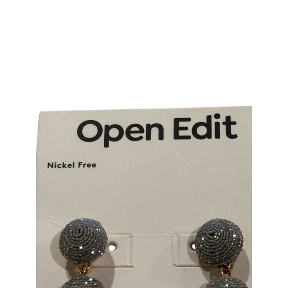 Open Edit Silver Beaded Drop Earrings Nickel Free Statement Dangle Jewelry - Picture 3 of 5